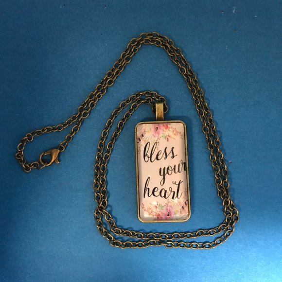 "Bless Your Heart" Antique Bronze Pendant Necklace - Picture 2 of 6
